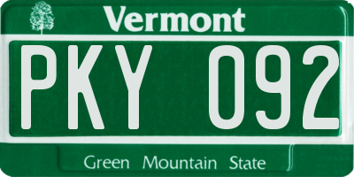 VT license plate PKY092