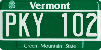 VT license plate PKY102