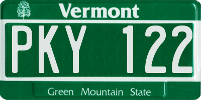 VT license plate PKY122