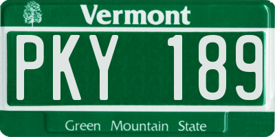 VT license plate PKY189