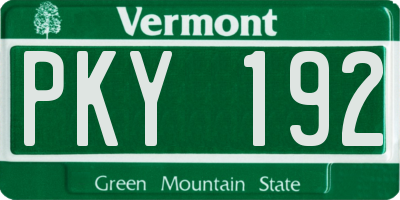 VT license plate PKY192