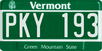 VT license plate PKY193