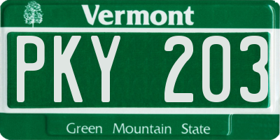 VT license plate PKY203