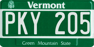 VT license plate PKY205