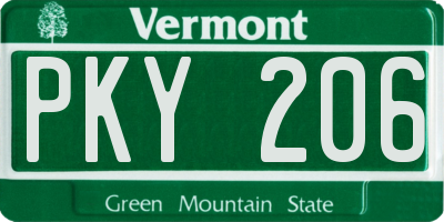 VT license plate PKY206