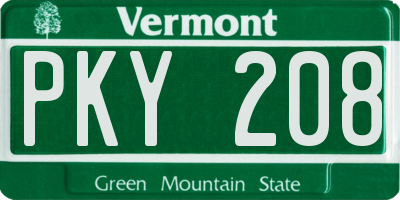 VT license plate PKY208