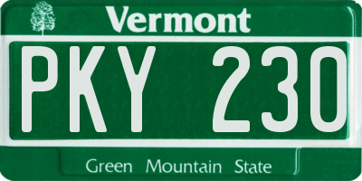 VT license plate PKY230