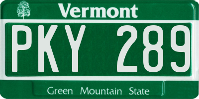 VT license plate PKY289