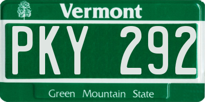 VT license plate PKY292