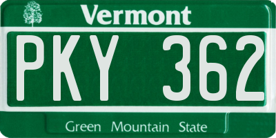 VT license plate PKY362