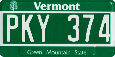 VT license plate PKY374