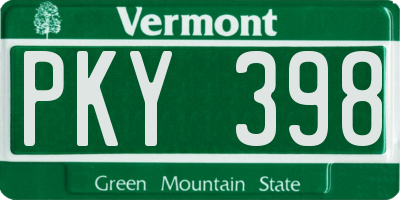 VT license plate PKY398