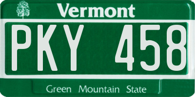 VT license plate PKY458
