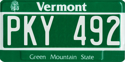 VT license plate PKY492