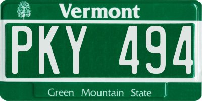 VT license plate PKY494