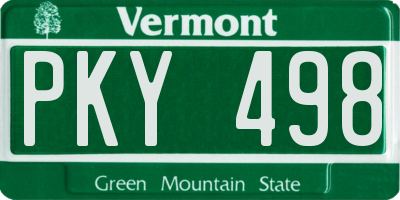 VT license plate PKY498