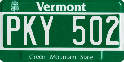 VT license plate PKY502