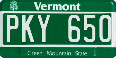 VT license plate PKY650