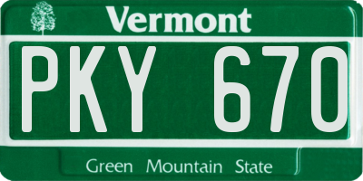 VT license plate PKY670