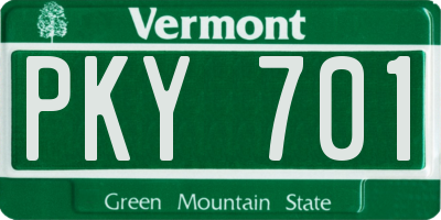 VT license plate PKY701