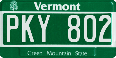 VT license plate PKY802