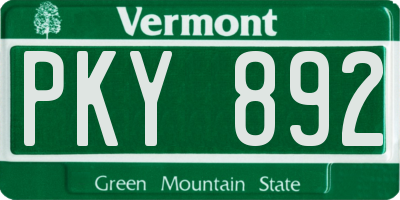 VT license plate PKY892