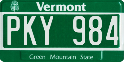 VT license plate PKY984