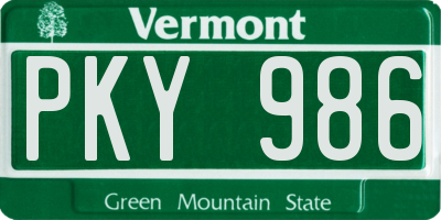 VT license plate PKY986