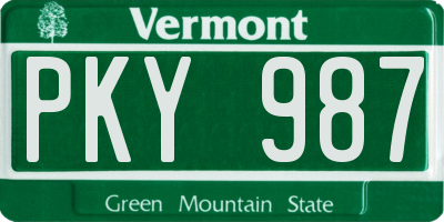 VT license plate PKY987