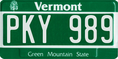 VT license plate PKY989