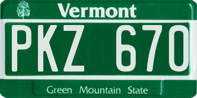 VT license plate PKZ670