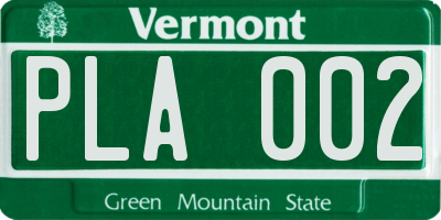 VT license plate PLA002