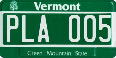 VT license plate PLA005