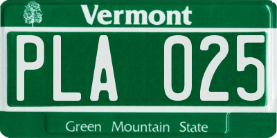VT license plate PLA025
