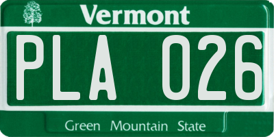 VT license plate PLA026