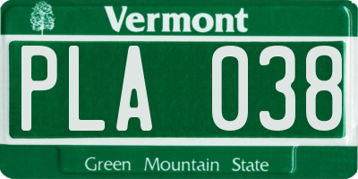 VT license plate PLA038