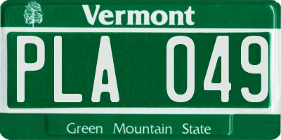 VT license plate PLA049