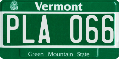 VT license plate PLA066