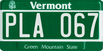 VT license plate PLA067
