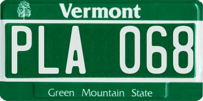 VT license plate PLA068