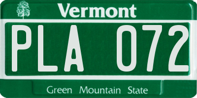 VT license plate PLA072