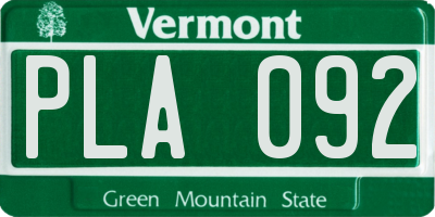 VT license plate PLA092