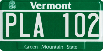 VT license plate PLA102