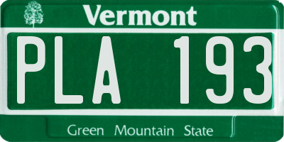 VT license plate PLA193