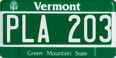 VT license plate PLA203