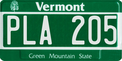 VT license plate PLA205