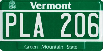 VT license plate PLA206