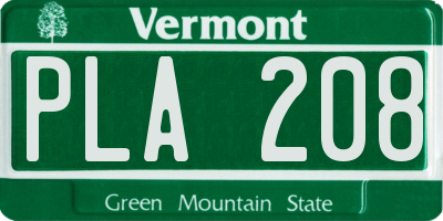 VT license plate PLA208