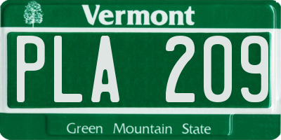 VT license plate PLA209