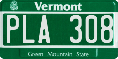 VT license plate PLA308